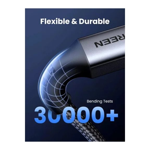 Ugreen US567 USB-C-USB-C töltő-és adatkábel, Nylon, 60W, 3A, 1m, fekete