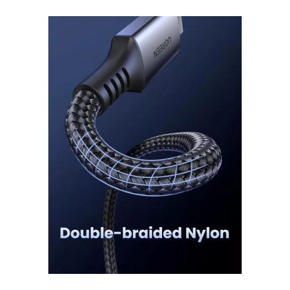 Ugreen US567 USB-C-USB-C töltő-és adatkábel, Nylon, 60W, 3A, 1m, fekete