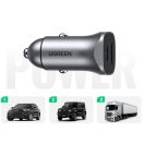 Ugreen CD130 USB-C-USB-A autós töltő, 3A, 30W, szürke