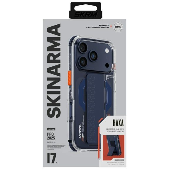 Skinarma Haxa Apple iPhone 17 Pro Max mágneses tok kitámasztóval, Magsafe kompatibilis, kék