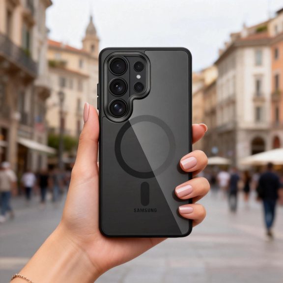 Tech-Protect Magmat Samsung Galaxy S26 Ultra hátlap tok, MagSafe, átlátszó-fekete