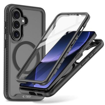   Tech-Protect Defense Samsung Galaxy S26 hátlap tok kijelző védelemmel, ütésálló, MagSafe, áttetsző-fekete