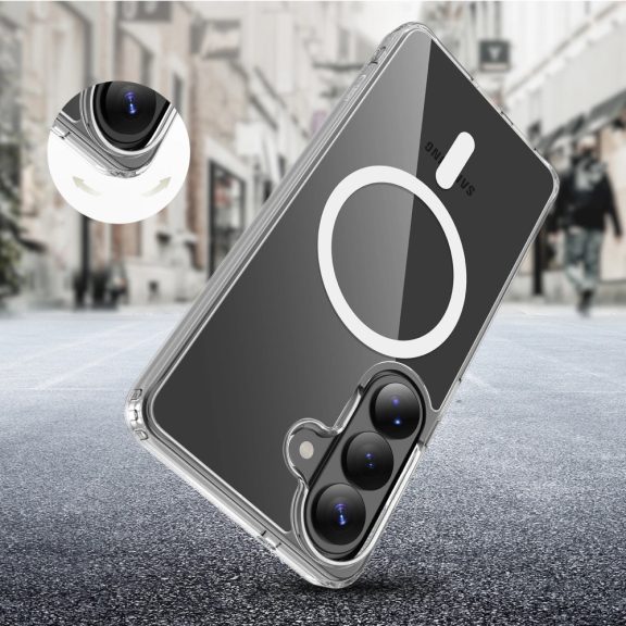 Tech-Protect Flexair Hybrid Samsung Galaxy S26 hátlap tok, megerősített sarok, MagSafe, átlátszó-fehér