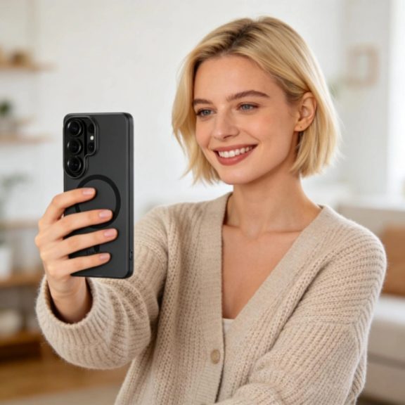 Tech-Protect MagSlim Samsung Galaxy S26 Ultra hátlap tok kitámasztóval, MagSafe, áttetsző-fekete