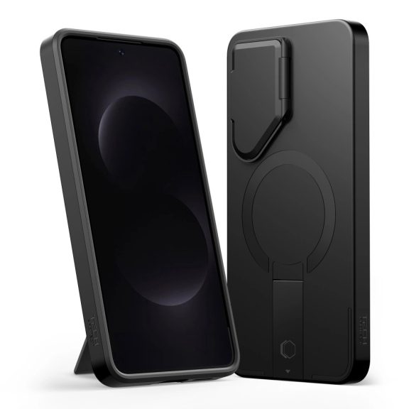 Tech-Protect Kevlar Aura Samsung Galaxy S26 Ultra tok kameravédelemmel, kitámasztóval, fekete-narancs