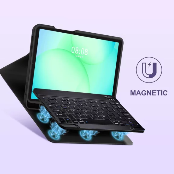 Tech-Protect Sc Pen + Keyboard Samsung Galaxy Tab A11 / Tab A9 oldalra nyíló, kitámasztható mappa tok ceruza tartóval, mágneses rögzítés, billentyűzettel, fekete