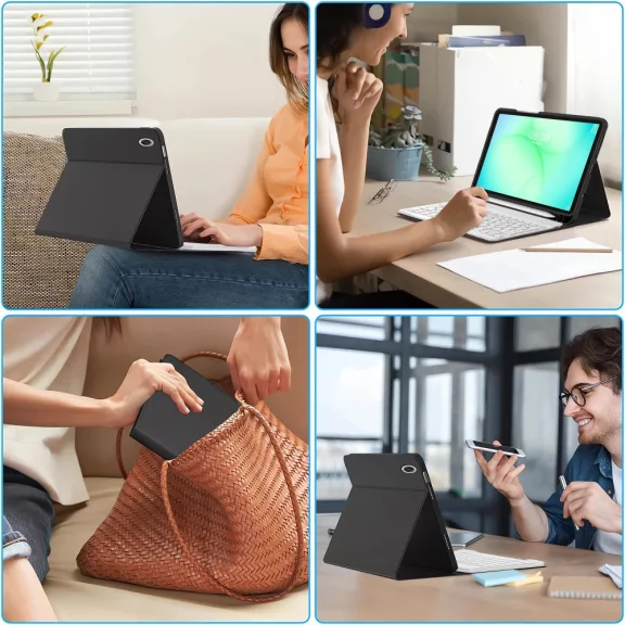 Tech-Protect Sc Pen + Keyboard Samsung Galaxy Tab A11 / Tab A9 oldalra nyíló, kitámasztható mappa tok ceruza tartóval, mágneses rögzítés, billentyűzettel, fekete