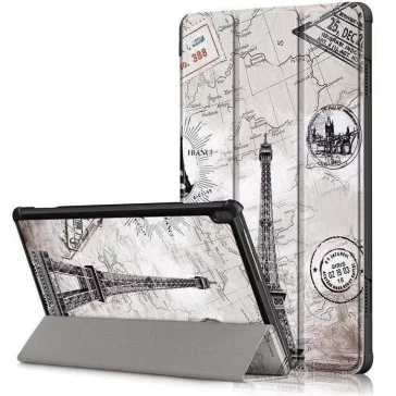   Samsung Galaxy Tab S9 FE Plus (12.4) SM-X610 / X616B, mappa tok, Eiffel torony, térkép minta, Trifold, szürke