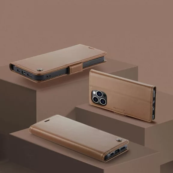 Samsung Galaxy A06 SM-A065F, Oldalra nyíló tok, stand, kártyatartóval, RFID technológiával, Wooze CaseME, barna