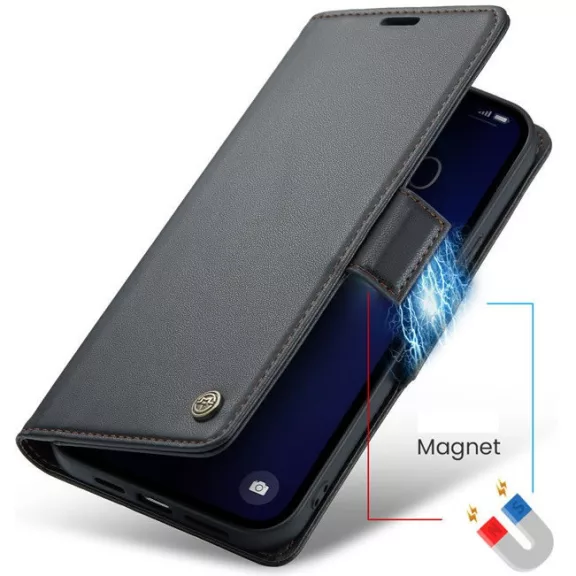 Samsung Galaxy A06 SM-A065F, Oldalra nyíló tok, stand, kártyatartóval, RFID technológiával, Wooze CaseME, fekete