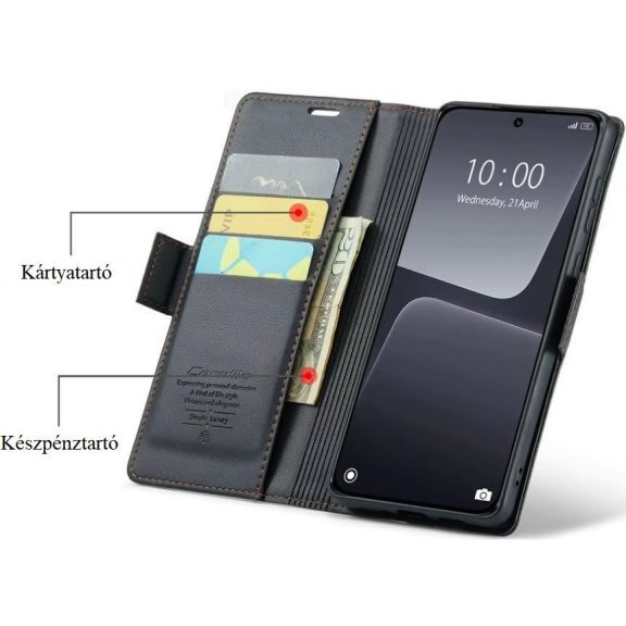 Xiaomi 14T Pro, Oldalra nyíló tok, stand, kártyatartóval, RFID technológiával, Wooze CaseME, fekete