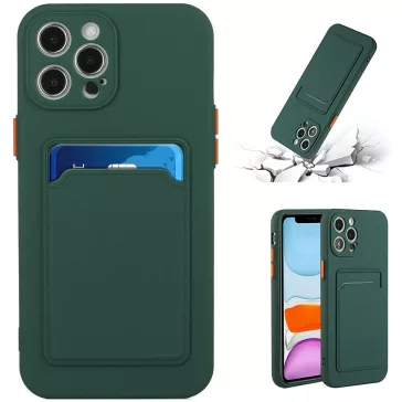   Samsung Galaxy A26 5G SM-A266B, Szilikon tok, kártyatartóval, Wooze Card Slot, sötétzöld