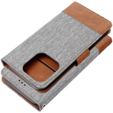   Samsung Galaxy A26 5G SM-A266B, Oldalra nyíló tok, stand, kártyatartóval, farmer minta, Jeans Book, szürke