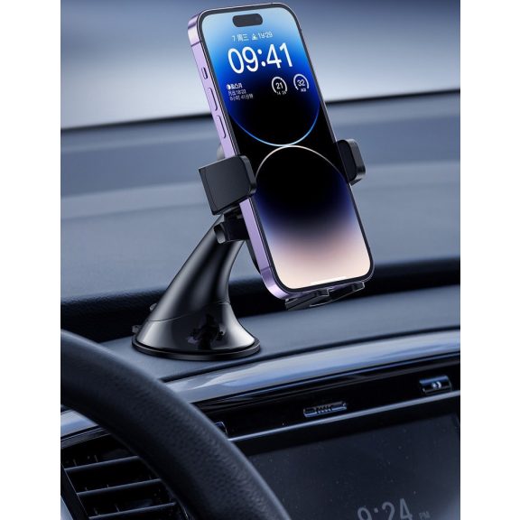 Autós tartó, Univerzális, szélvédőre vagy műszerfalra rögzíthető, 55 - 90 mm széles készülékig, tapadókorongos, 360°-ban forgatható, XO C120 , fekete