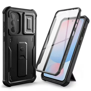   Samsung Galaxy A56 5G SM-A566B, Műanyag hátlap védőtok + képernyővédő, közepesen ütésálló, kitámasztóval,  kamera védelem, TP Kevlar Cam+, fekete