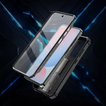   Samsung Galaxy A56 5G SM-A566B, Műanyag hátlap védőtok + képernyővédő, közepesen ütésálló, kitámasztóval,  kamera védelem, TP Kevlar Cam+, fekete