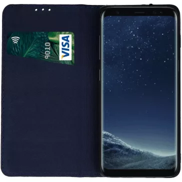   Samsung Galaxy A15 4G / A15 5G SM-A155F / A156B, Oldalra nyíló tok, valódi bőrtok, stand, Smart Pro, sötétkék