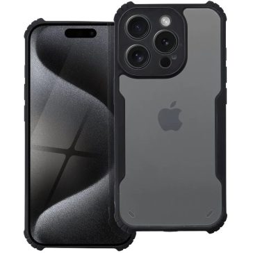   Apple iPhone 17 Pro, Szilikon tok, közepesen ütésálló, légpárnás sarok, akril hátlap, Anti-Drop Case, átlátszó/fekete
