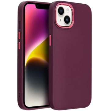   Apple iPhone 17, Szilikon tok, közepesen ütésálló, fémhatású kamera keret, Frame Case, lila