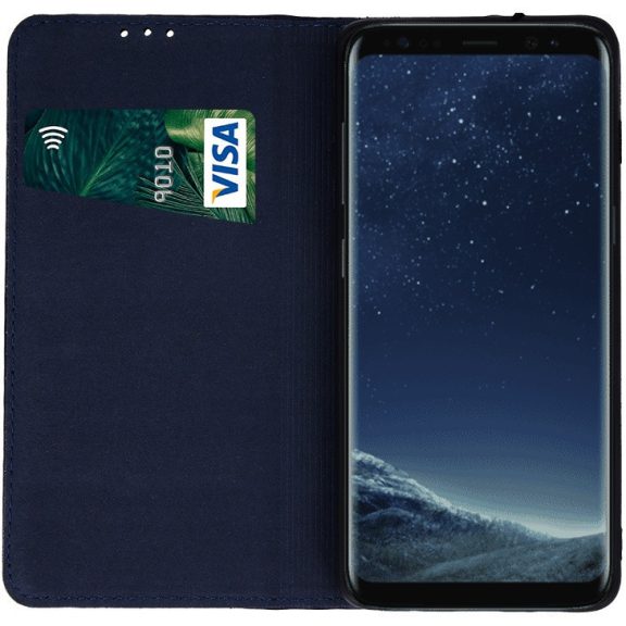 Apple iPhone 17, Oldalra nyíló tok, valódi bőrtok, stand, Smart Pro, sötétkék