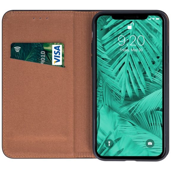 Apple iPhone Air (2025), Oldalra nyíló tok, valódi bőrtok, stand, Smart Pro, fekete