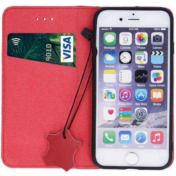 Apple iPhone 17 Pro, Oldalra nyíló tok, valódi bőrtok, stand, Smart Pro, piros