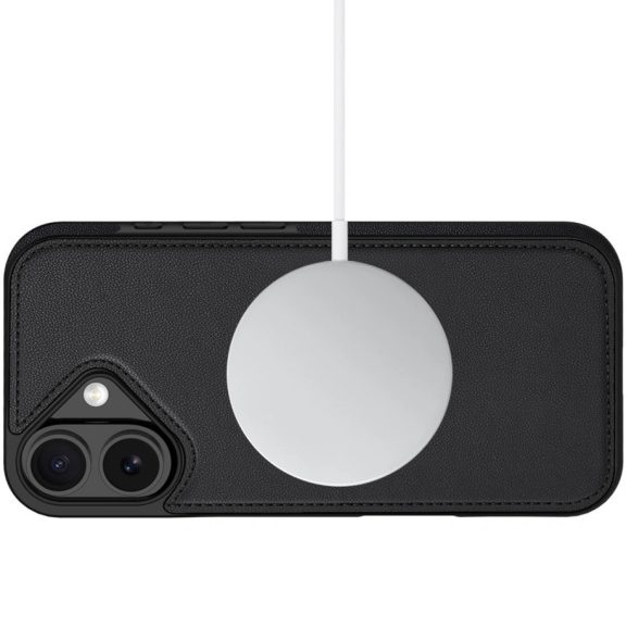Apple iPhone 17, Oldalra nyíló tok, stand, mágnes csattal, kivehető tokkal, Magsafe töltővel kompatibilis, TP Wallett Magsafe, fekete