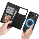 Apple iPhone 17 Pro Max, Oldalra nyíló tok, stand, mágnes csattal, kivehető tokkal, Magsafe töltővel kompatibilis, TP Wallett Magsafe, fekete