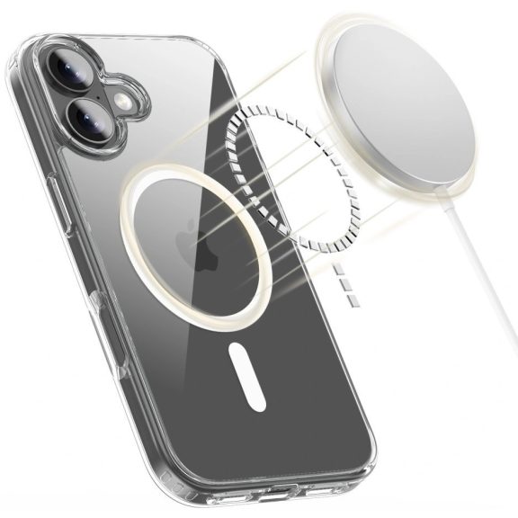 Apple iPhone 17, Műanyag hátlap védőtok + szilikon keret, Magsafe töltővel kompatibilis, FlexAir Hybrid Magsafe, átlátszó