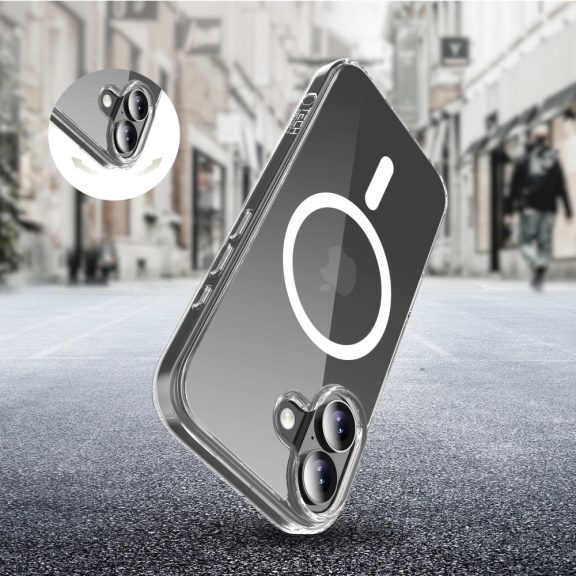 Apple iPhone 17, Műanyag hátlap védőtok + szilikon keret, Magsafe töltővel kompatibilis, FlexAir Hybrid Magsafe, átlátszó