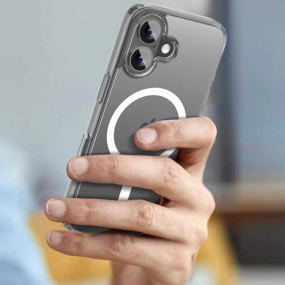 Apple iPhone 17, Műanyag hátlap védőtok + szilikon keret, Magsafe töltővel kompatibilis, FlexAir Hybrid Magsafe, átlátszó