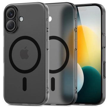   Apple iPhone 17, Műanyag hátlap védőtok + szilikon keret, közepesen ütésálló, Magsafe töltővel kompatibilis, Magslim Magsafe, áttetsző/fekete