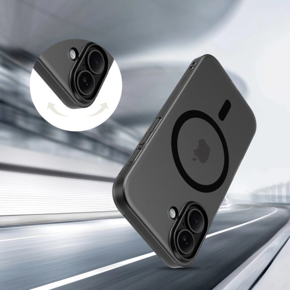 Apple iPhone 17, Műanyag hátlap védőtok + szilikon keret, közepesen ütésálló, Magsafe töltővel kompatibilis, Magslim Magsafe, áttetsző/fekete