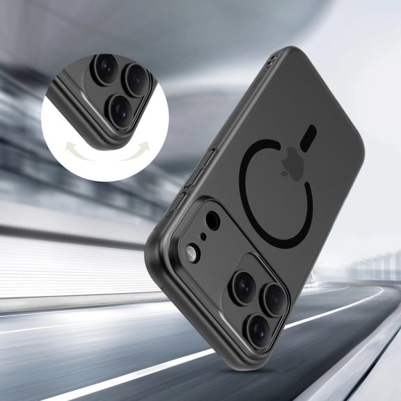 Apple iPhone 17 Pro, Műanyag hátlap védőtok + szilikon keret, közepesen ütésálló, Magsafe töltővel kompatibilis, Magslim Magsafe, áttetsző/fekete