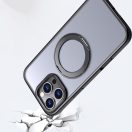 Apple iPhone 17 Pro Max, Műanyag hátlap védőtok + szilikon keret, kitámasztóval, ujjtámasz, Magsafe töltővel kompatibilis, Magring Magsafe, áttetsző/fekete