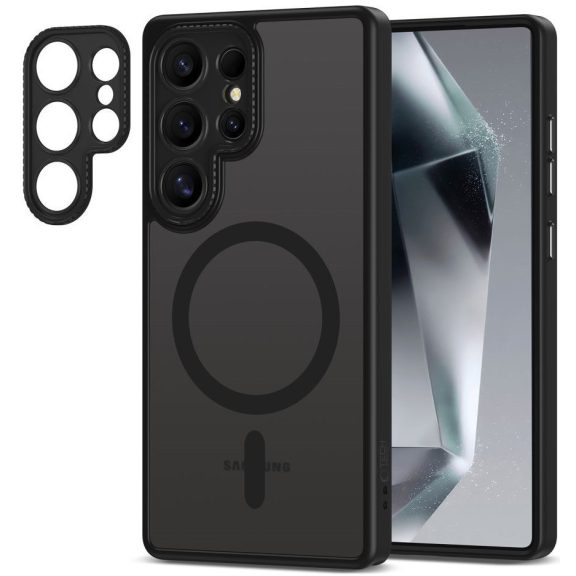 Samsung Galaxy S25 Ultra SM-S938, Műanyag hátlap védőtok + szilikon keret, Magsafe töltővel kompatibilis, kameravédő kerettel, Magcam Magsafe, áttetsző/fekete