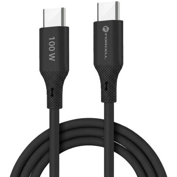   USB Type-C töltő- és adatkábel, USB Type-C, 100 cm, 5000 mA, 100W, törésgátlóval, gyorstöltés, PD, QC 4.0, Forcell F-Energy C347, fekete