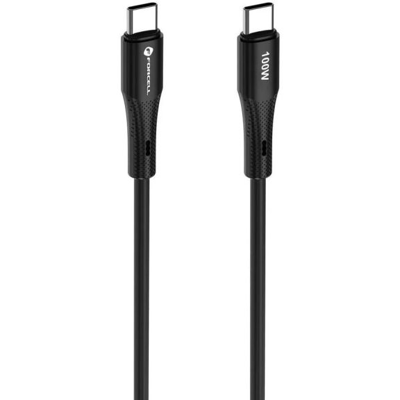 USB Type-C töltő- és adatkábel, USB Type-C, 100 cm, 5000 mA, 100W, törésgátlóval, gyorstöltés, PD, QC 4.0, Forcell F-Energy C347, fekete
