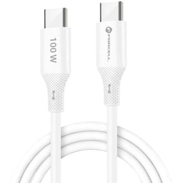   USB Type-C töltő- és adatkábel, USB Type-C, 100 cm, 5000 mA, 100W, törésgátlóval, gyorstöltés, PD, QC 4.0, Forcell F-Energy C347, fehér