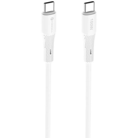 USB Type-C töltő- és adatkábel, USB Type-C, 100 cm, 5000 mA, 100W, törésgátlóval, gyorstöltés, PD, QC 4.0, Forcell F-Energy C347, fehér
