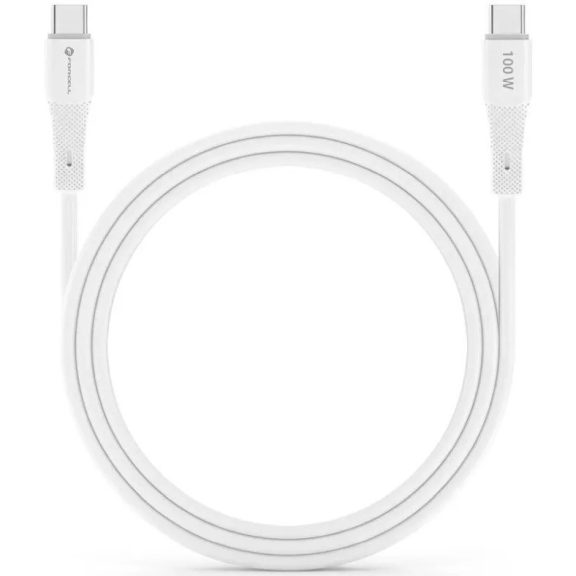 USB Type-C töltő- és adatkábel, USB Type-C, 100 cm, 5000 mA, 100W, törésgátlóval, gyorstöltés, PD, QC 4.0, Forcell F-Energy C347, fehér