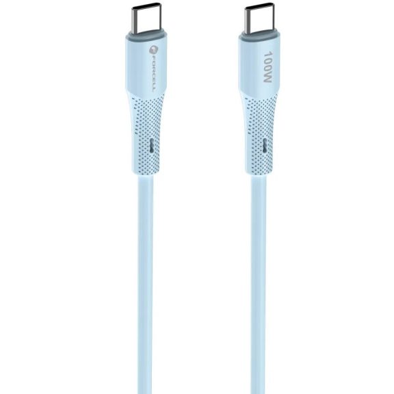 USB Type-C töltő- és adatkábel, USB Type-C, 100 cm, 5000 mA, 100W, törésgátlóval, gyorstöltés, PD, QC 4.0, Forcell F-Energy C347, kék