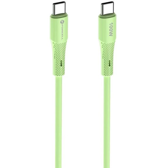 USB Type-C töltő- és adatkábel, USB Type-C, 100 cm, 5000 mA, 100W, törésgátlóval, gyorstöltés, PD, QC 4.0, Forcell F-Energy C347, zöld