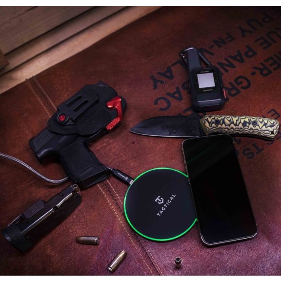 Univerzális vezeték nélküli töltő, Qi Wireless, gyorstöltés, LED - es, 15W, Tactical Base Plug, fekete