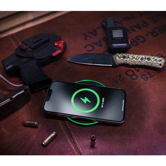 Univerzális vezeték nélküli töltő, Qi Wireless, gyorstöltés, LED - es, 15W, Tactical Base Plug, fekete