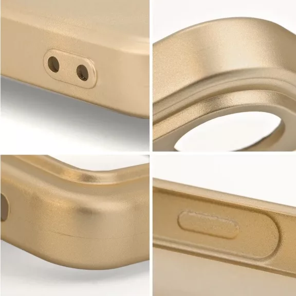 Apple iPhone 15 Pro, Szilikon tok, mikrofiber plüss belső, csillogó hátlap, Metallic Case, arany