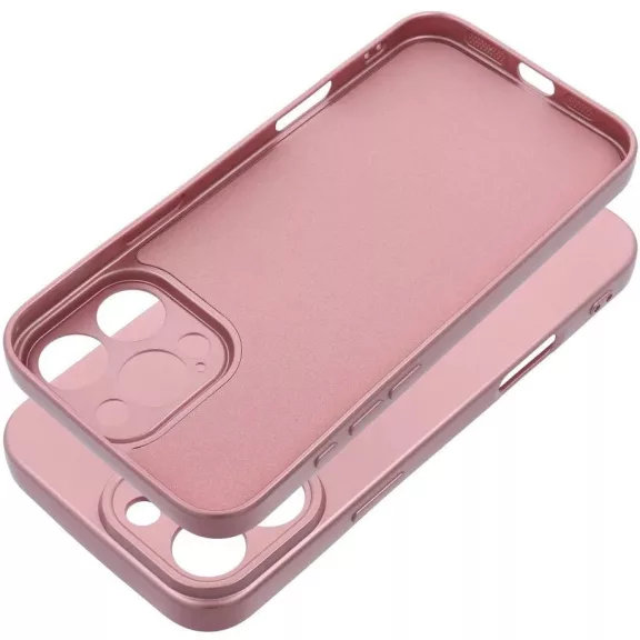 Apple iPhone 15 Pro, Szilikon tok, mikrofiber plüss belső, csillogó hátlap, Metallic Case, rózsaszín
