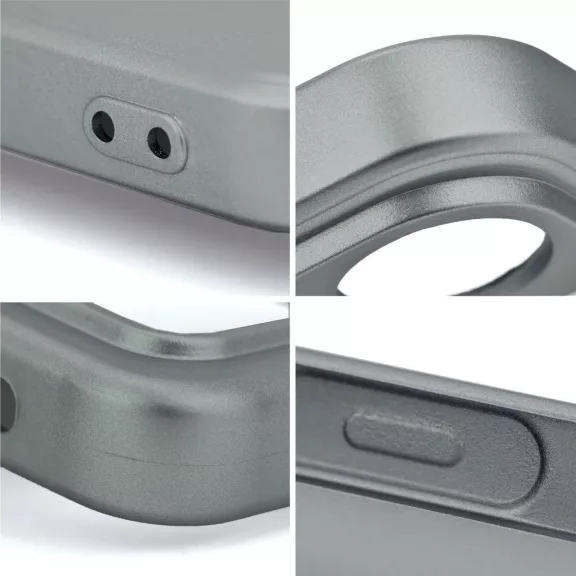 Apple iPhone 16, Szilikon tok, mikrofiber plüss belső, csillogó hátlap, Metallic Case, szürke