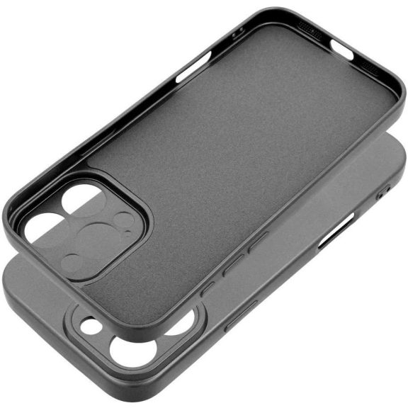 Apple iPhone 16 Plus, Szilikon tok, mikrofiber plüss belső, csillogó hátlap, Metallic Case, szürke