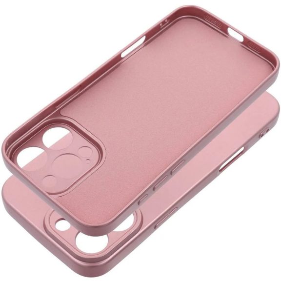 Apple iPhone 16 Pro Max, Szilikon tok, mikrofiber plüss belső, csillogó hátlap, Metallic Case, rózsaszín